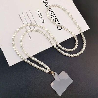 Long Mobile Phone Lanyard Pearl Crossbody Necklace Chain Str