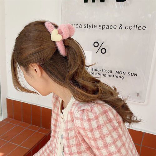 Winter Fluffy Plush Heart Hair Claw Clips Elegant Multicolor