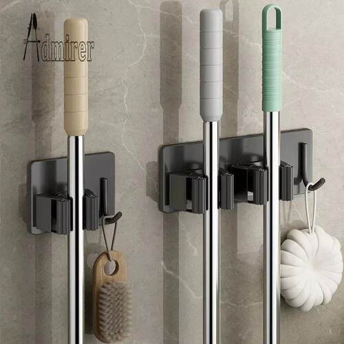 Wall Mounted Mop Organizer Clips Self-Adhesive Bathroom Mop