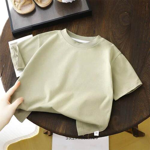 Summer Solid Children Cotton Casual Short Sleeve White Red B