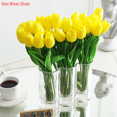 10pcs Artificial Tulip Flowers White Yellow Real Touch Tulip