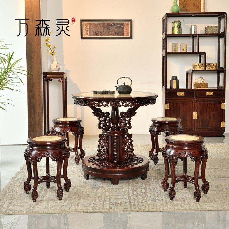 万森灵【百灵台圆桌】红木圆台圆茶桌雕花中式云石餐桌凳家具,住宅家具,红木茶桌/茶台,淘宝优惠券,粉丝福利购,淘宝优惠卷
