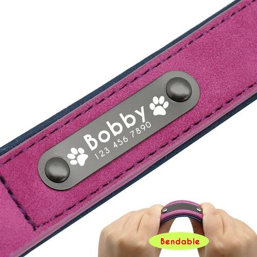 Personalized Name ID Tags Dog Collars Custom Text name Leath
