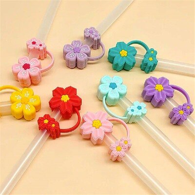 4Pcs Silicone Cherry Blossoms Straw Covers 10mm Reusable