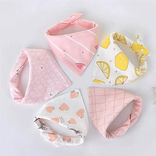 5pcs/lot Baby Bibs Triangle Double Cotton Bibs Cartoon Print