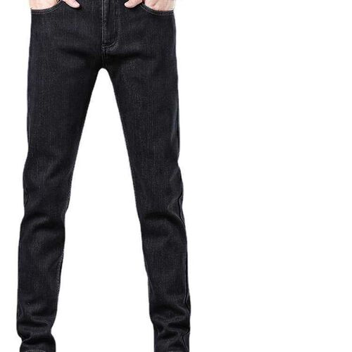 Autumn and Winter Fleece-lined Thickened Jeans Mens Slim-fi