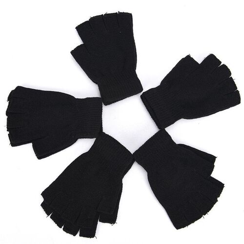Black Short Half Finger Fingerless Wool Knit Wrist Glove Win