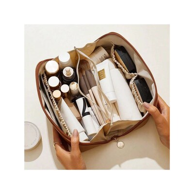 Large Pu Leather Travel Cosmetic Bag for Women Cosmetic Orga