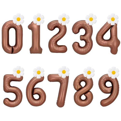2pcs Daisy Foil Balloons Set Cream Caramel 40inch Number Bal