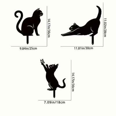 Charming Cat Family Garden Stakes  Decorative Cute Cat Sil