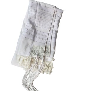 Jedaica Tallit Shawl Talit White Polyester With Tallis Bags
