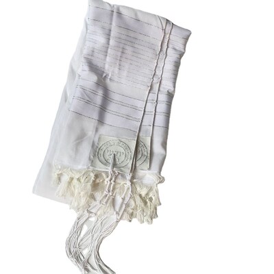 Jedaica Tallit Shawl Talit White Polyester With Tallis Bags