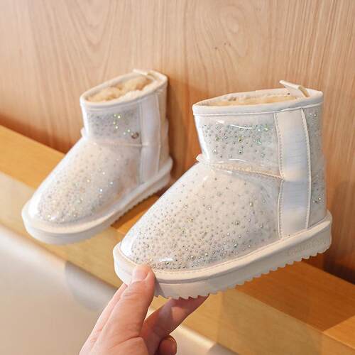2025 Girls Transparent Sequined tton Boots Korean Princess S