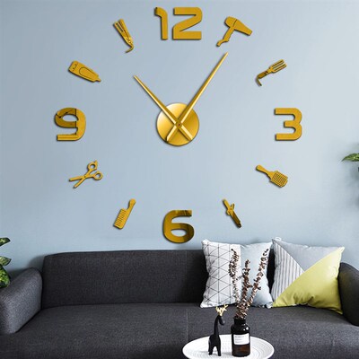 Barber Shop Giant DIY Wall Clock Mirror Surface Barber Toolk