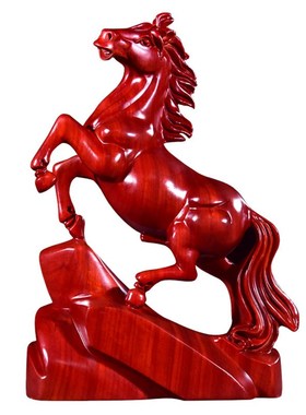 红花梨木雕马摆件实木雕刻桌面动物工艺品红木马摆设家居开业礼品