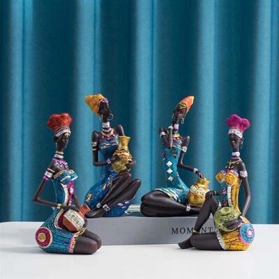 African Woman Figure Statue Resin Tribal Lady African Art