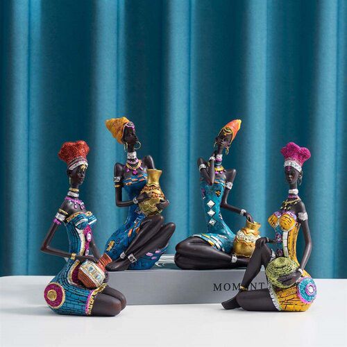 African Woman Figure Statue Resin Tribal Lady African Art
