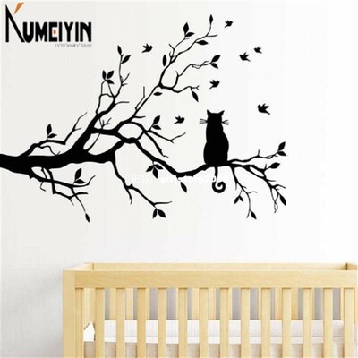 black Cat Branch Wall Stickers Decal Home Decoration Removab