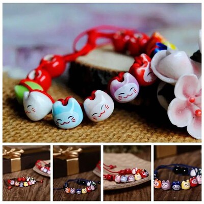 Chinese Style Ceramic Maneki Neko Bracelet Polymer Clay Hand