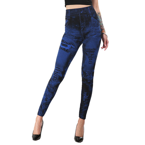 2021 New Women Gym Leggings Faux Denim Jeans Leggings Pocket