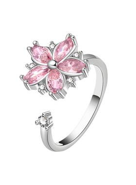 Rotating Ring Women Cherry Blossom Pink Zircon Flower Stress