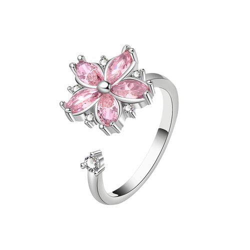 Rotating Ring Women Cherry Blossom Pink Zircon Flower Stress