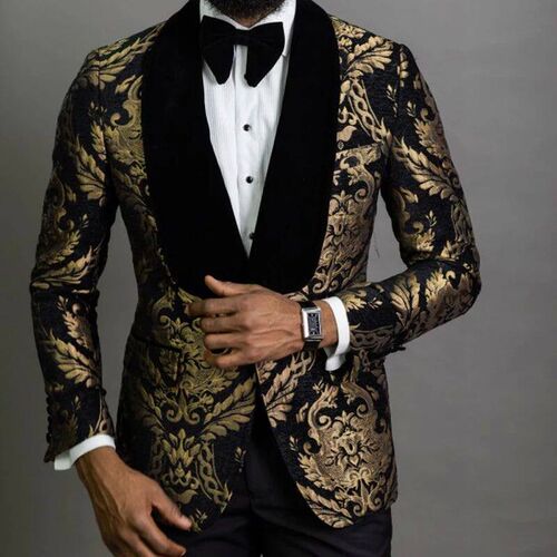 Floral Jacquard Blazer for Men Prom African Fashion Slim Fit