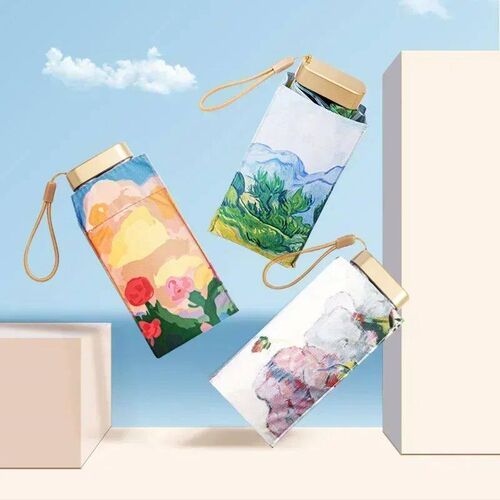 Micro Mini Manual Compact Umbrella Rose Oil Painting Umbrell