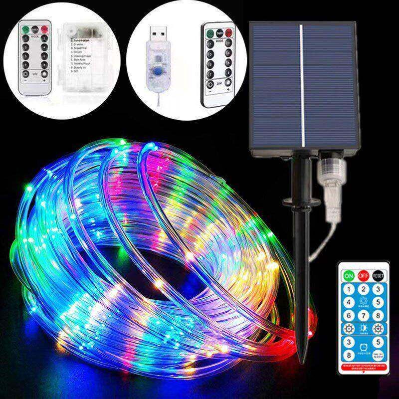 22M/12M LED Outdoor Solar Lamps 200/100 LEDs Rope Tube Strin - 实物图