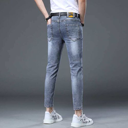 Cropped Jeans Mens Summer Thin tendy Stylish Stetch Slim-Fi