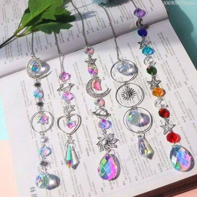 1pc Crystal Wind Chime Moon Sun Catcher Diamond Prisms Penda