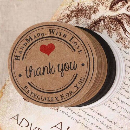 100pcs Thank you with Red Heart Gift Kraft paper Tags Weddin