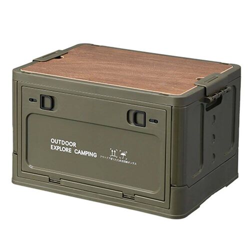 30L Collapsible Storage Bin with Wooden Lid Portable Storage