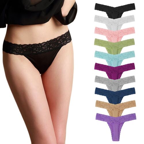 10 Pcs/Pack Elegant Lace Cotton Women G-String Thong Plus Si