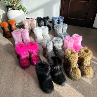 New Winter Fur Onepiece Raccoon Fur Female Snow Boots Fur Sh
