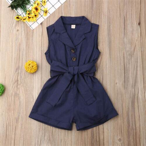 Fashion Kids Baby Girls Clothes Sleeveless Bow-tie Waist Pla