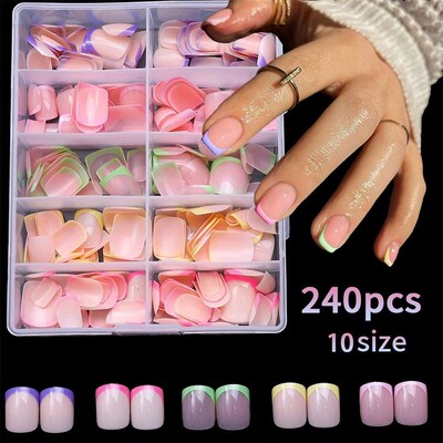 240/120Pcs Colorful French Short Square False Nails Full Cov