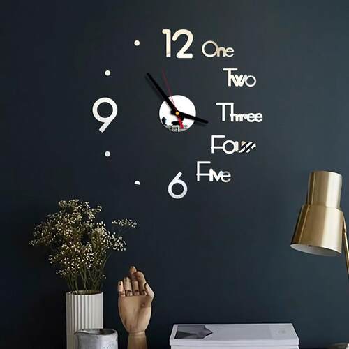 1Set DIY Digital Wall Clock 3D Mirror Surface Sticker Silent