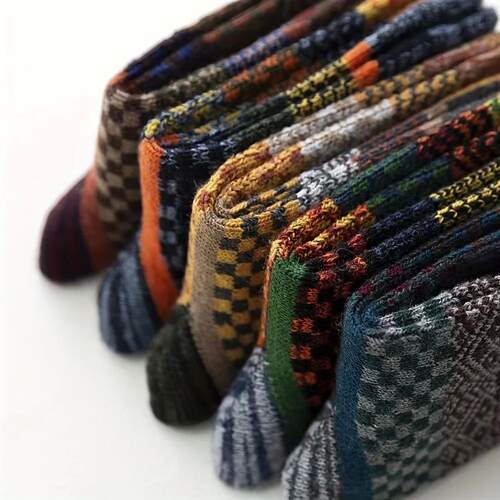 5pairs Unisex Ethnic Style Vintage Thick Wool Warm Crew Men