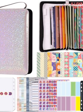 A6 PU Leather Budget Binder Planner with Zipper Pockets Cash