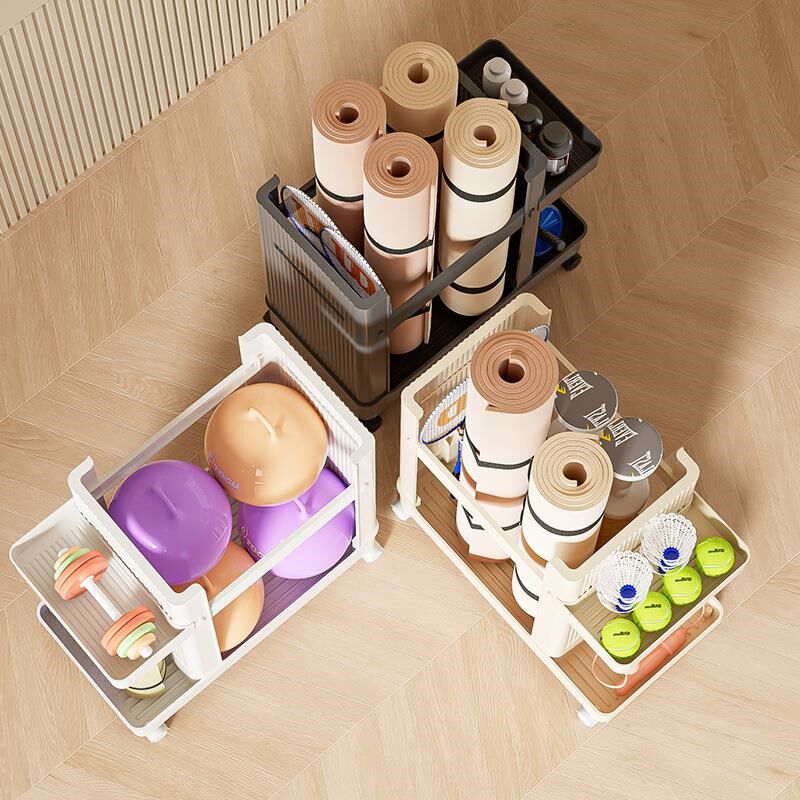 瑜伽垫收纳筐家用客厅卧室小推车健身器材收纳架多功能夹缝置物架