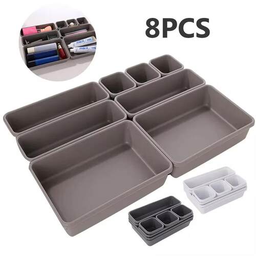 8pcs/set Adjustable Drawer Organizer Box Trays Make Up Cosme