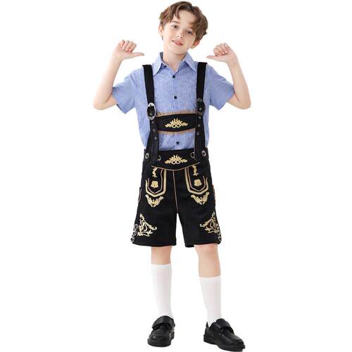 Boy Oktoberfest Outfit 儿童万圣节背带裤+格子衬衣套装节日装扮