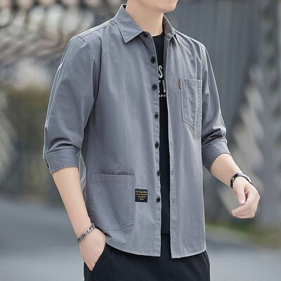 rendy And Versatile Three-quarter Sleeve Mens Work Shirt, L