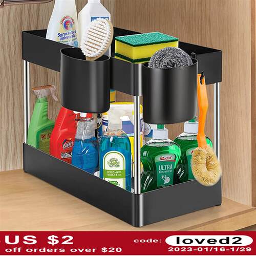 2 Layer Sink Storage Rack With Hook Multifunctional Storage