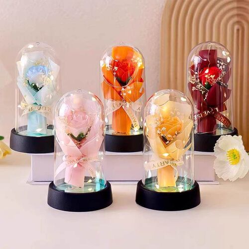 Glass Dome Flower Bouquet Qixi Valentines Day Gift Crushed