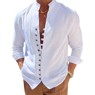 New Spring Autumn casual shirt loose Mens Solid Color Long