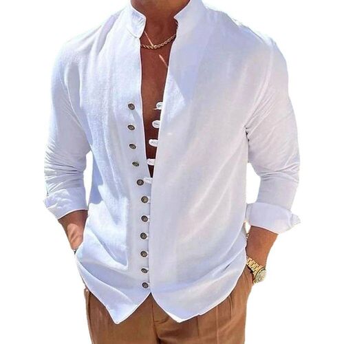 New Spring Autumn casual shirt loose Mens Solid Color Long