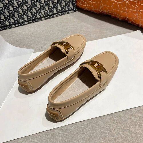 2023 Genuine Cow Leather Mocasines Women Chain Flats Shoes L