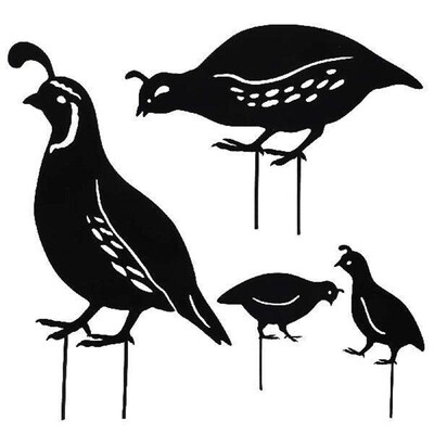 4 Pcs Quail Wrought Iron Ornaments Metal Outdoor Decoration